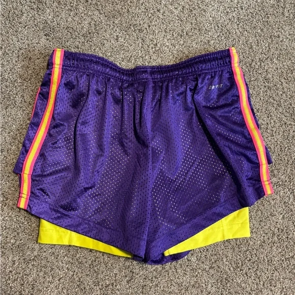 Nike Women's Purple and Yellow Athletic Shorts - Picture 5 of 9